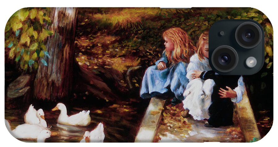 Children iPhone Case featuring the painting Bridge on Duck Pond by Marie Witte