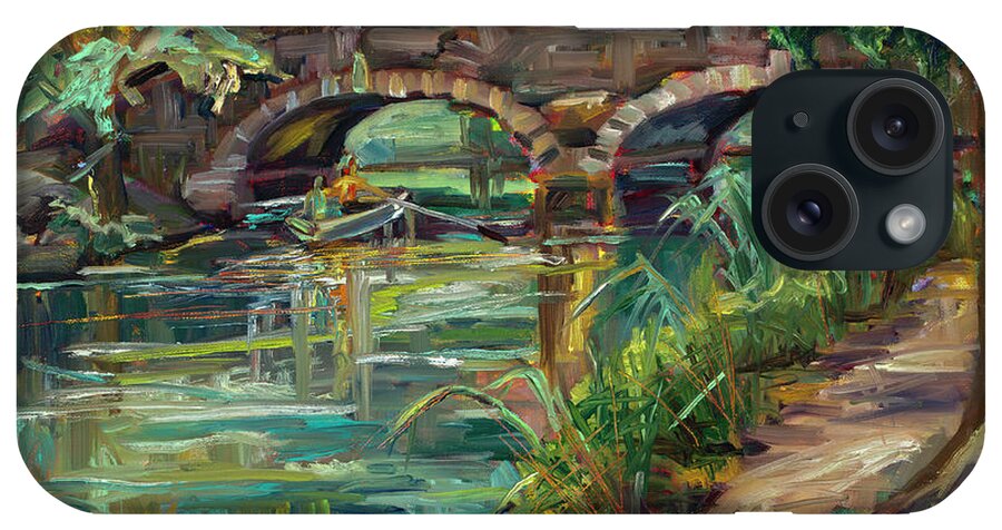 Oil Painting iPhone Case featuring the painting Bridge Over Stow Lake by Marie Massey