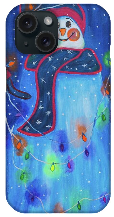 Snowman iPhone Case featuring the painting Bright Light Snowman by Neslihan Ergul Colley