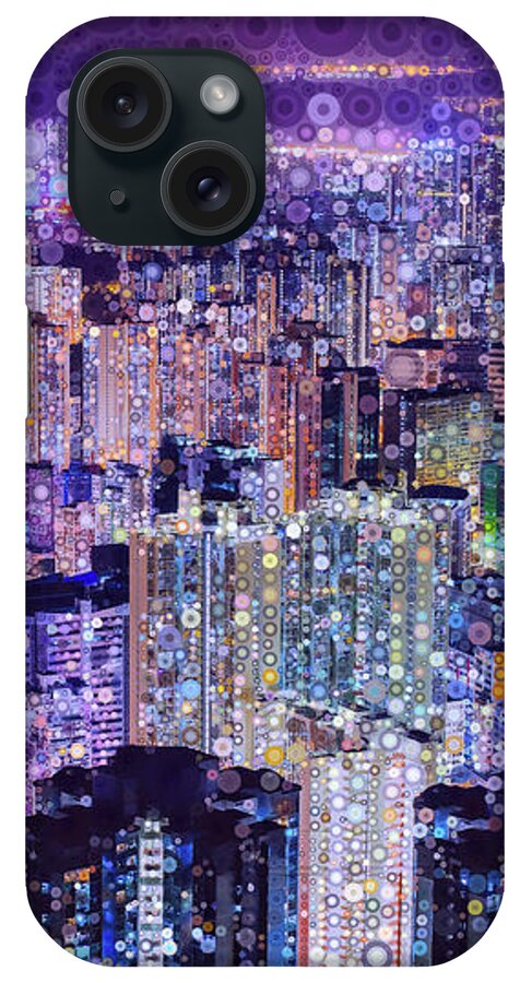 Hong Kong iPhone Case featuring the mixed media Bright Lights, Big City by Susan Maxwell Schmidt