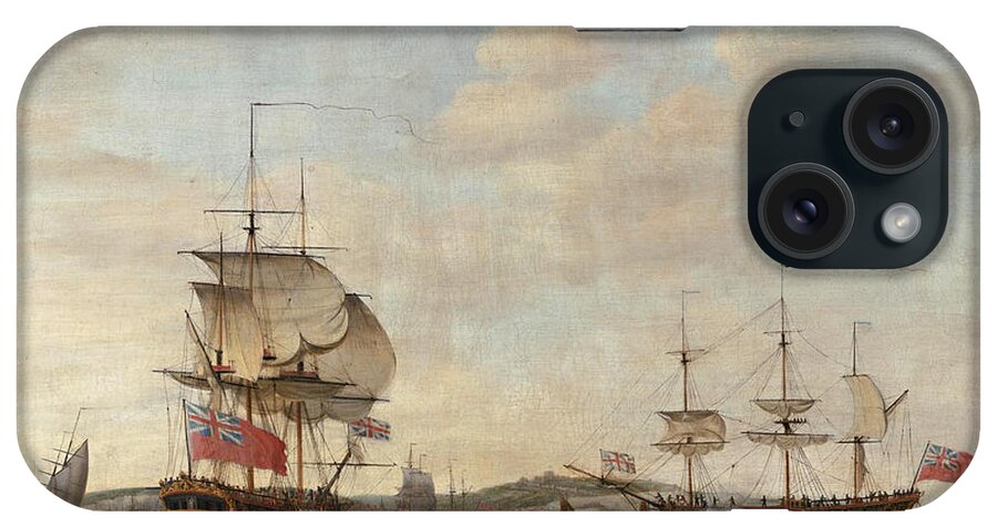 Francis Holman iPhone Case featuring the painting British 6th Rate Man of War Off Dover by Francis Holman