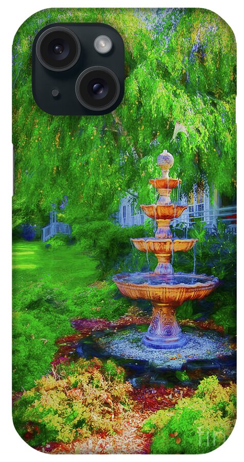 Artistic Renditions Autumn iPhone Case featuring the photograph Bronze Fountain Perspective by Rick Bragan