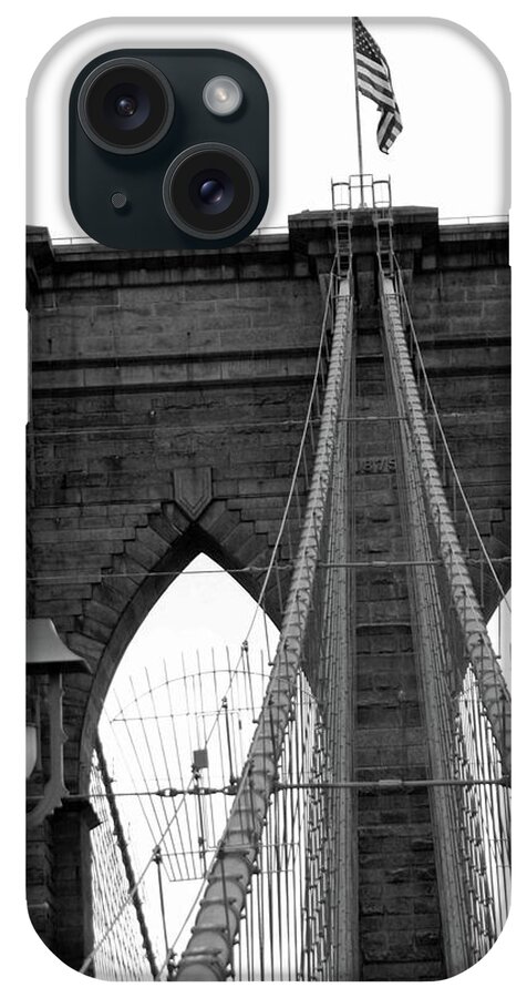 Brooklyn Bridge iPhone Case featuring the photograph Brooklyn Bridge 02 BW - New York by Pamela Critchlow