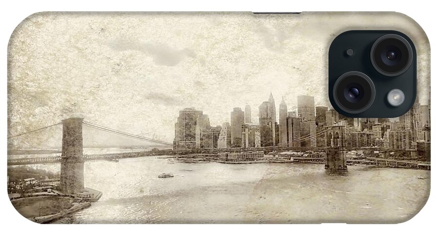 New York City Skyline iPhone Case featuring the painting Brooklyn Bridge by Joan Reese