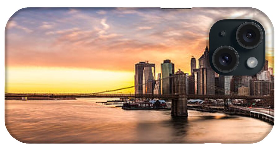 America iPhone Case featuring the photograph Brooklyn Bridge panorama by Mihai Andritoiu