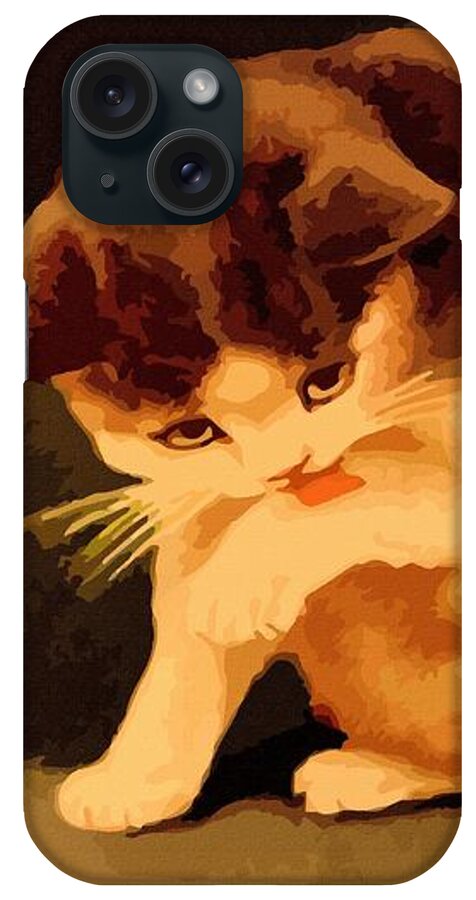  Kitten iPhone Case featuring the painting Brown and beige kitten by Heidi De Leeuw