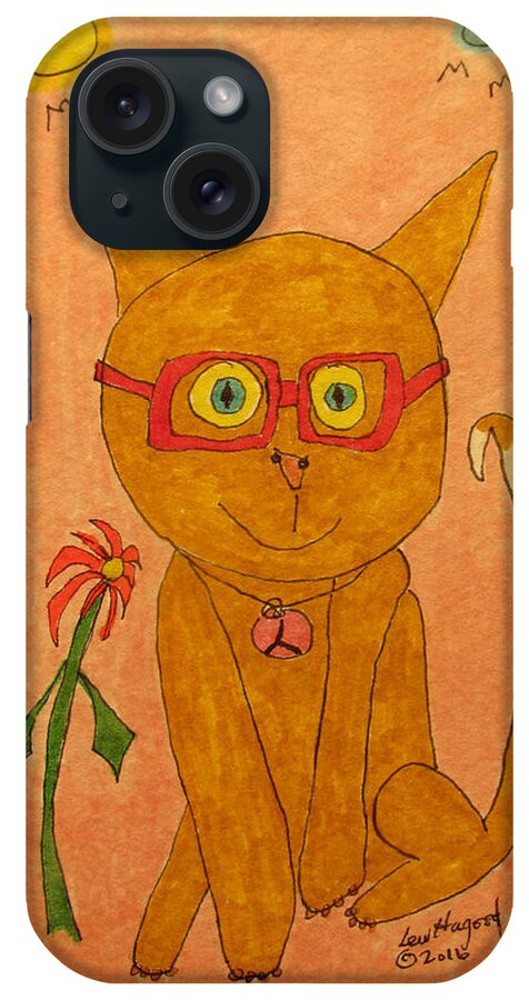 Hagood iPhone Case featuring the painting Brown Cat With Glasses by Lew Hagood