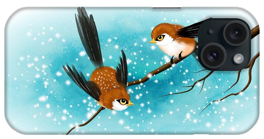 Swallows iPhone Case featuring the digital art Brown swallows in Winter by John Wills