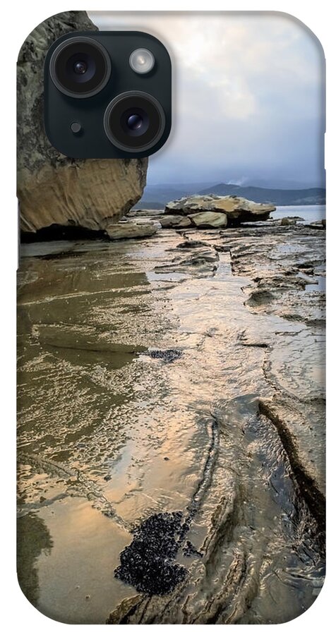  Wide Angle Rocks Ocean Beach Water Tidal iPhone Case featuring the photograph Bruny Island Low Tide by Anthony Davey