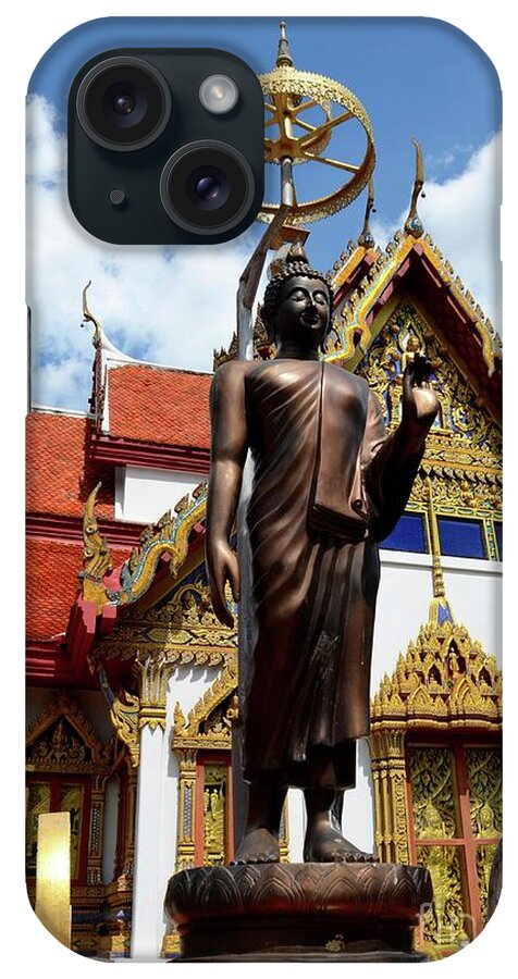Temple iPhone Case featuring the photograph Buddha statue with sunshade outside temple Hat Yai Thailand by Imran Ahmed