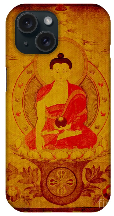 Shakyamuni Buddha iPhone Case featuring the drawing Buddha tapestry gold by Alexa Szlavics