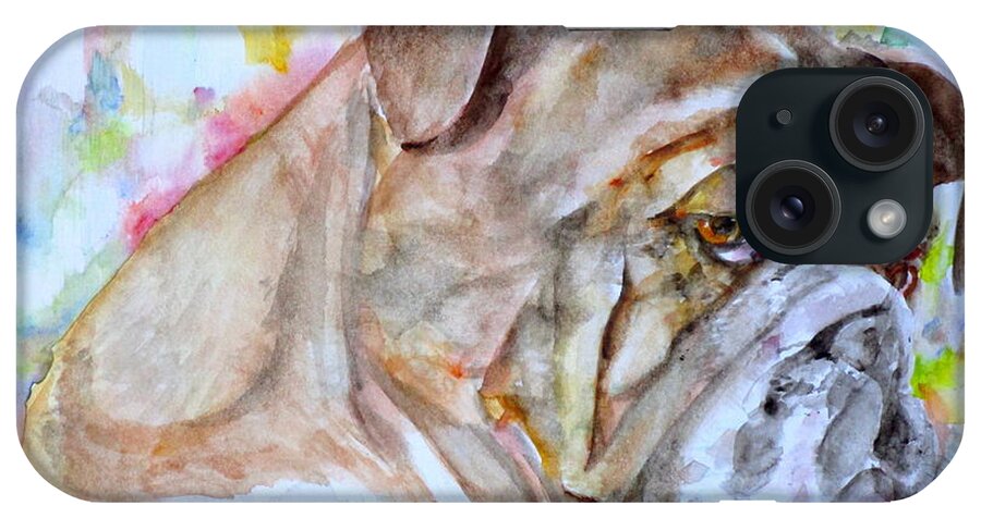 Bulldog iPhone Case featuring the painting BULLDOG - watercolor portrait.7 by Fabrizio Cassetta