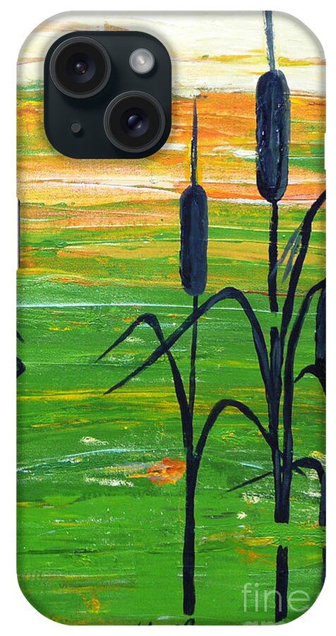 Painting iPhone Case featuring the painting Bullrushes by Marilyn Brooks