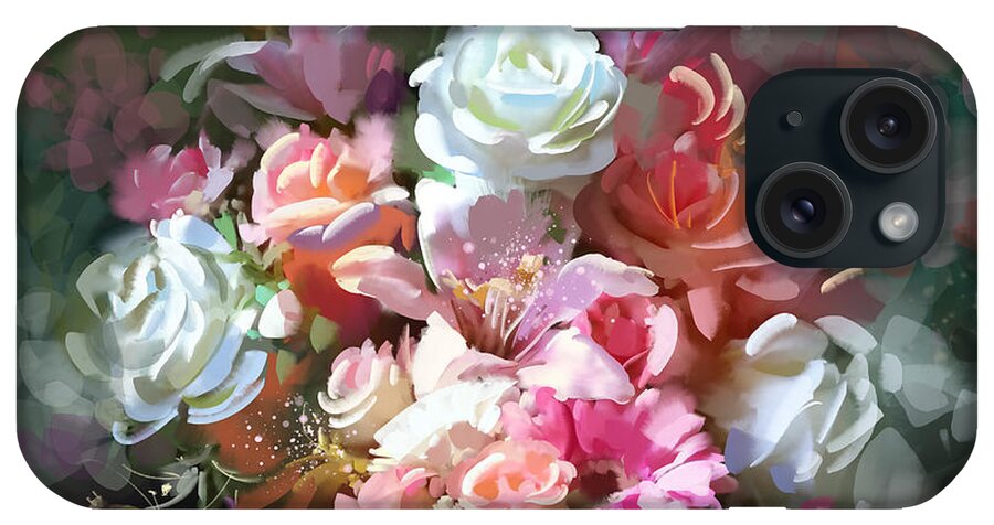 Art iPhone Case featuring the painting Bunch of roses by Tithi Luadthong
