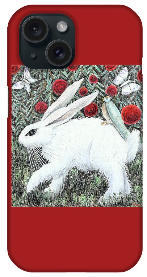 Lise Winne iPhone Case featuring the drawing Bunny with Hitchhiker by Lise Winne