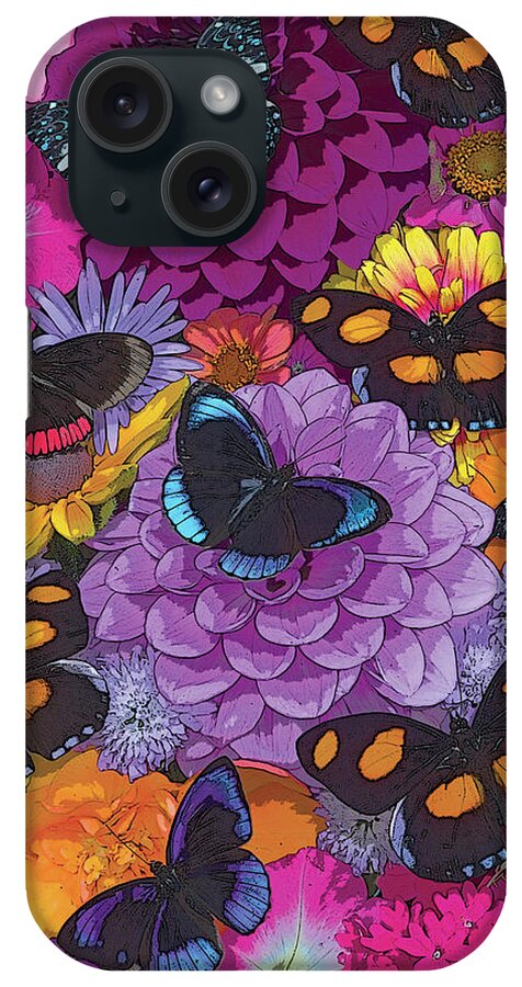 Butterfly iPhone Case featuring the painting Butterflies and Flowers 2 by JQ Licensing