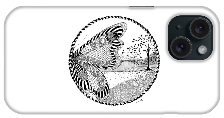 Drawing iPhone Case featuring the drawing Butterfly Fantasy by Ana V Ramirez