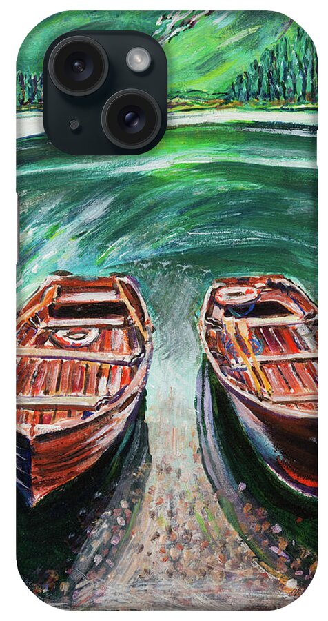 Acrylic iPhone Case featuring the painting Buttermere Boats by Seeables Visual Arts