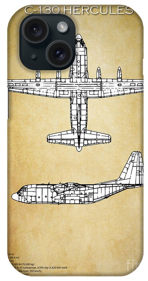 C130 iPhone Case featuring the digital art C130 Hercules Blueprint by Airpower Art