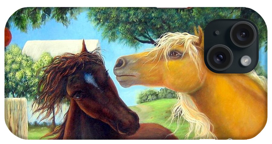 Horses iPhone Case featuring the painting Caballos California by Heather Calderon