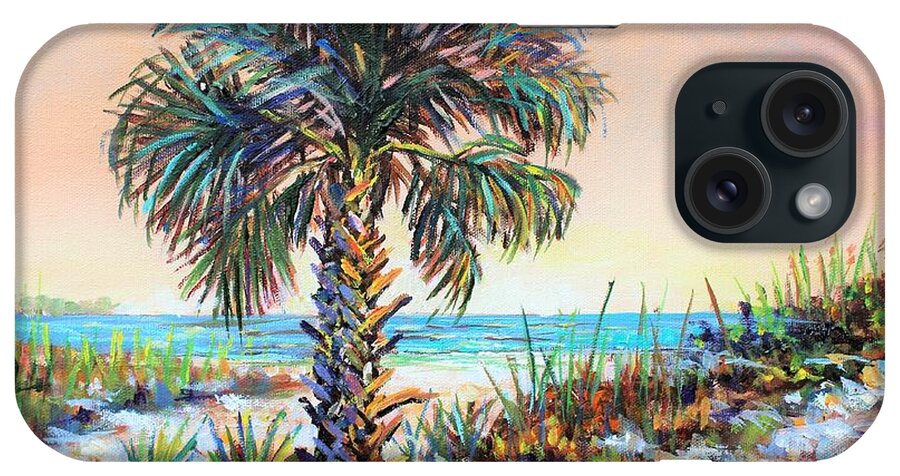 Siesta Key iPhone Case featuring the painting Cabbage Palm on Siesta Key Beach by Lou Ann Bagnall
