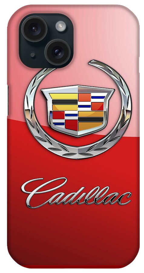 wheels Of Fortune Collection By Serge Averbukh iPhone Case featuring the photograph Cadillac - 3 D Badge on Red by Serge Averbukh