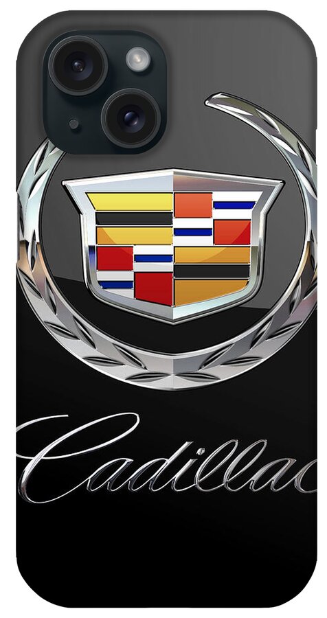 'wheels Of Fortune' By Serge Averbukh iPhone Case featuring the photograph Cadillac - 3 D Badge On Black by Serge Averbukh