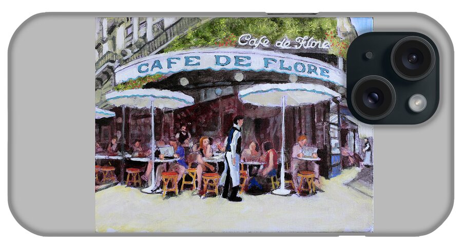 Impressionist Painting Of French Cafe iPhone Case featuring the painting Cafe De Flore by David Zimmerman