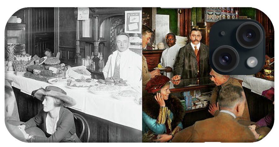Color iPhone Case featuring the photograph Cafe - Temptations 1915 - Side by Side by Mike Savad