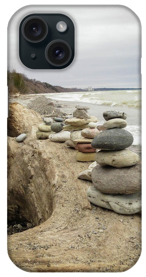  iPhone Case featuring the photograph Cairn on the Beach by Kimberly Mackowski