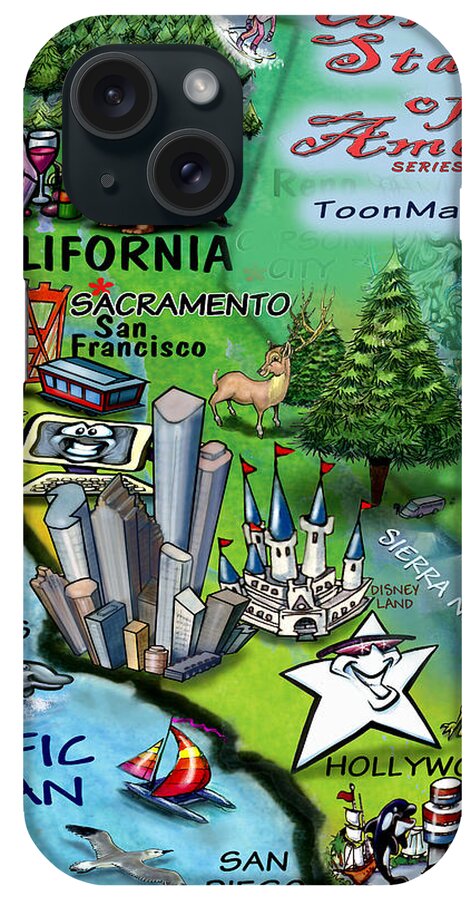 California iPhone Case featuring the digital art California Fun Map by Kevin Middleton