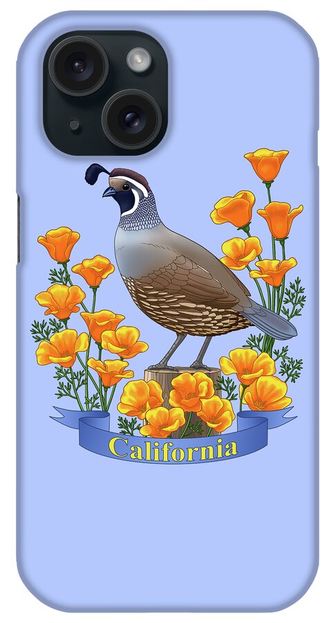 California iPhone Case featuring the painting California Quail and Golden Poppies by Crista Forest