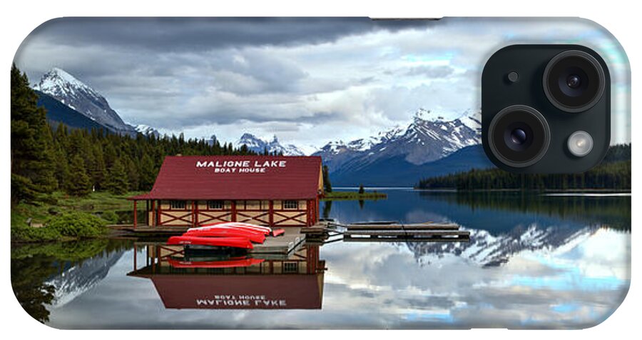 Maligne Lake iPhone Case featuring the photograph Calm Afternoon Maligne Lake Panorama by Adam Jewell