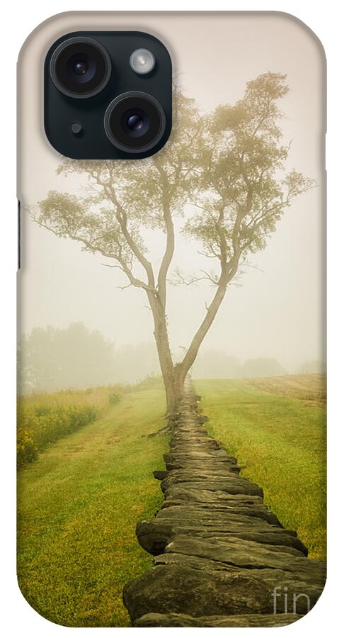 Fog iPhone Case featuring the photograph Calming Morning in the Foggy Meadow Rural Landscape Photograph by PIPA Fine Art - Simply Solid