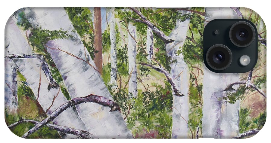 Birch Trees iPhone Case featuring the painting Canadian Birch Trees by Lisa Boyd