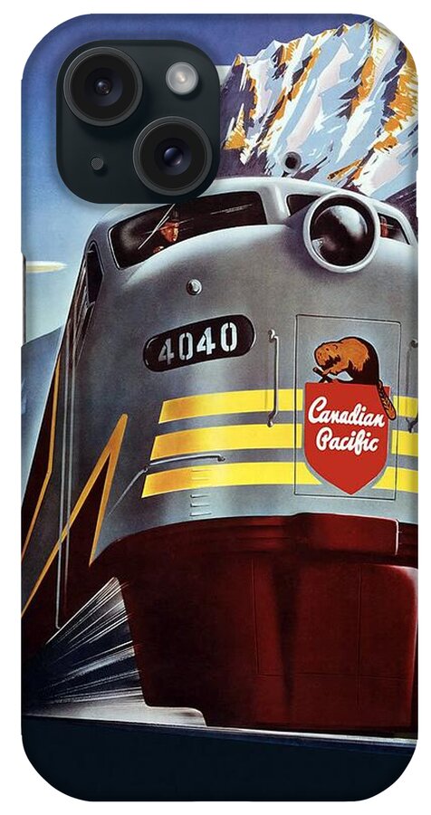 Canadian Pacific iPhone Case featuring the mixed media Canadian Pacific - Railroad Engine, Mountains - Retro travel Poster - Vintage Poster by Studio Grafiikka