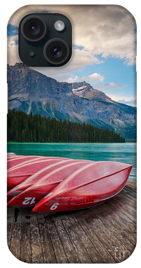 British Columbia iPhone Case featuring the photograph Canoes at Emerald Lake in Yoho National Park by Bryan Mullennix