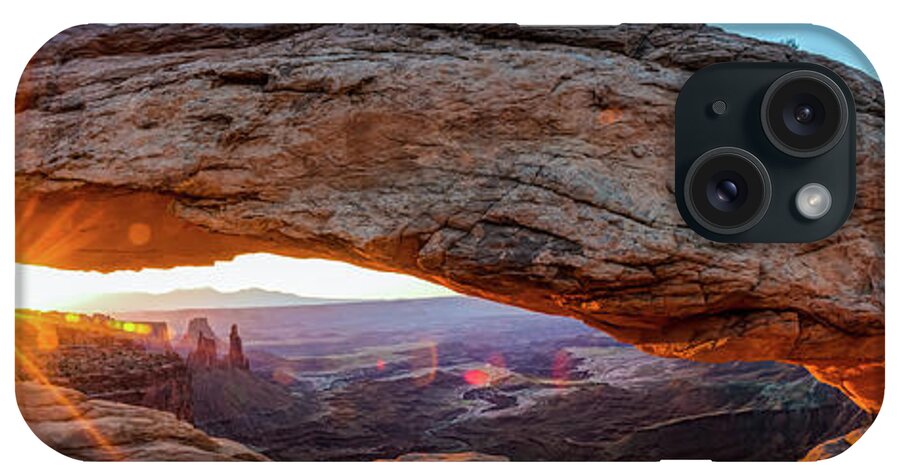 Utah iPhone Case featuring the photograph Canyonland Mesa Arch Morning Sunrise Panorama by Gregory Ballos