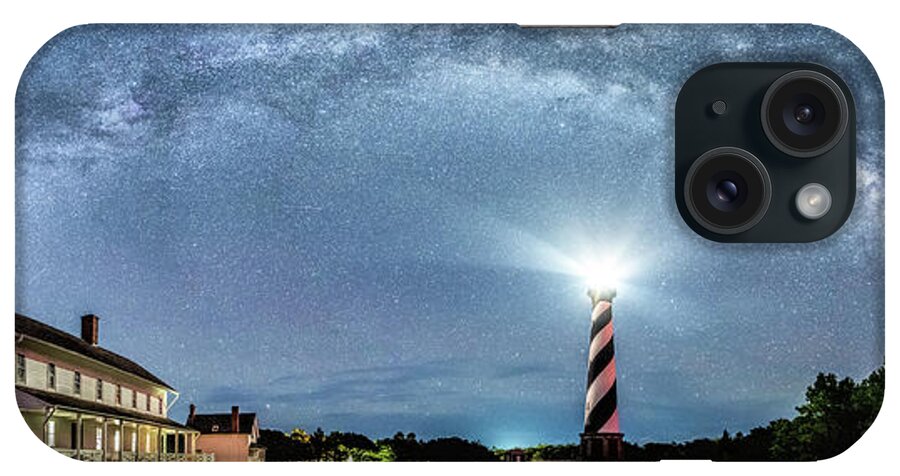 Cape Hatteras Light House iPhone Case featuring the photograph Cape Hatteras Light House Milky Way Panoramic by Robert Loe