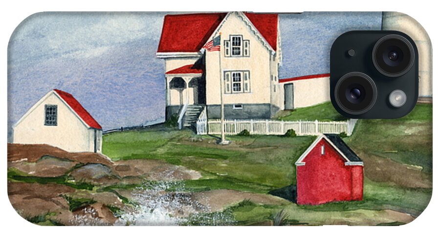 Watercolor iPhone Case featuring the painting Cape Neddic Lighthouse by Nancy Patterson