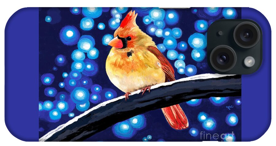 Cardinal iPhone Case featuring the painting Cardinal Mama Snowfall by Jackie Case