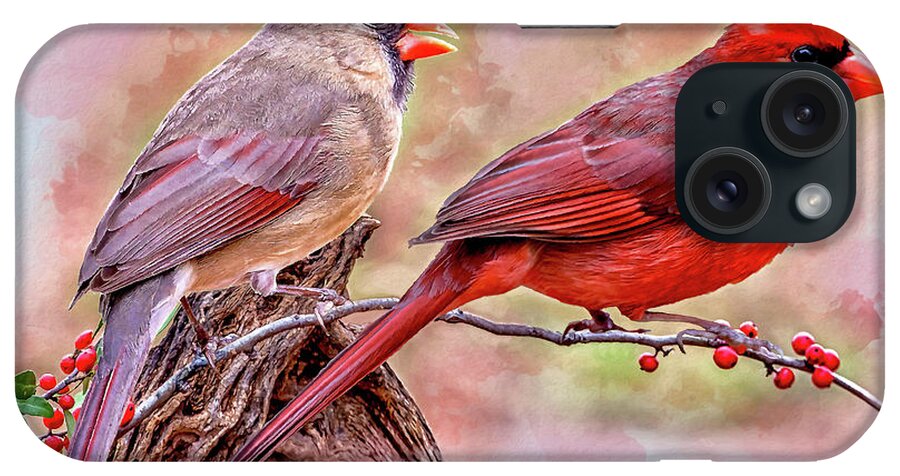 Cardinals iPhone Case featuring the mixed media Cardinals - Beloved Songbirds by Dave Lee