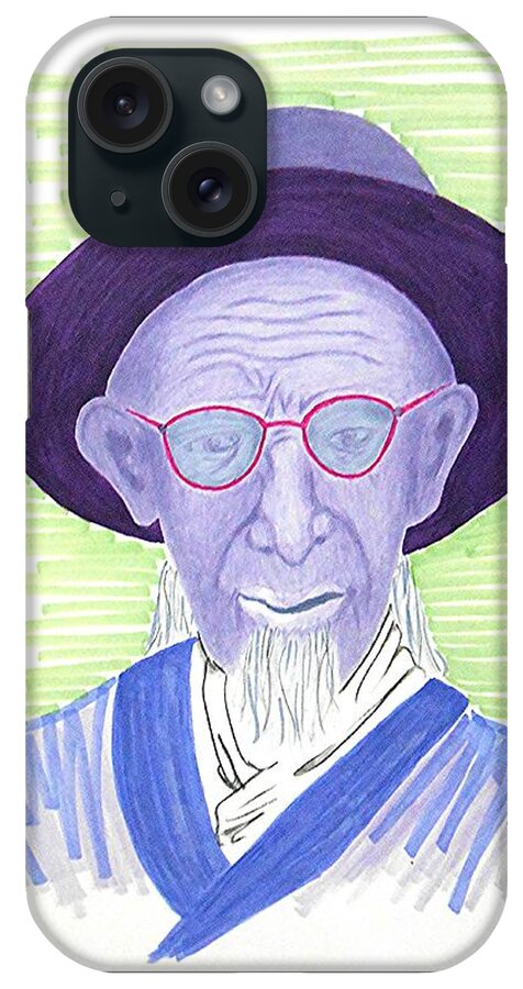 Chinese iPhone Case featuring the drawing Caretaker, Chinese Palace -- Portrait of Old Asian Man by Jayne Somogy