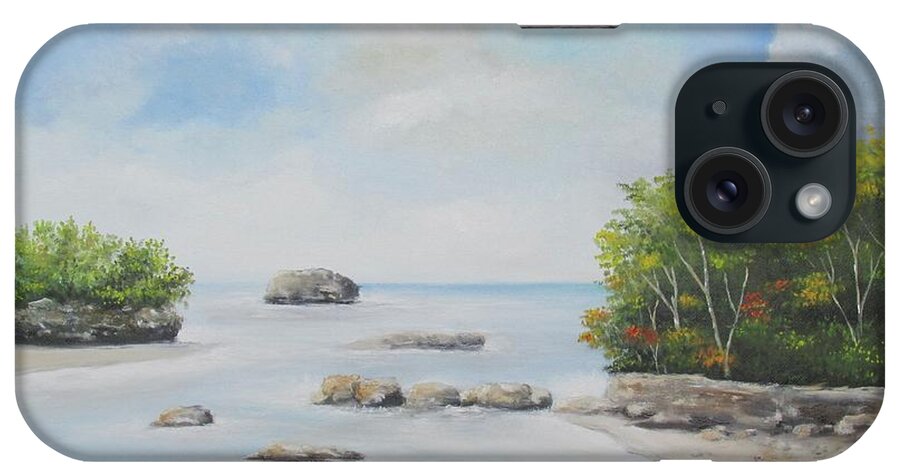 Tropical Landscape iPhone Case featuring the painting Caribbean Beach by Kenneth Harris