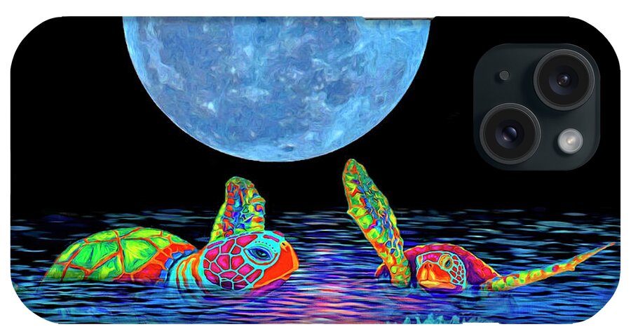 Sea Turtles iPhone Case featuring the mixed media Caribbean Tropical Night by Sandra Selle Rodriguez