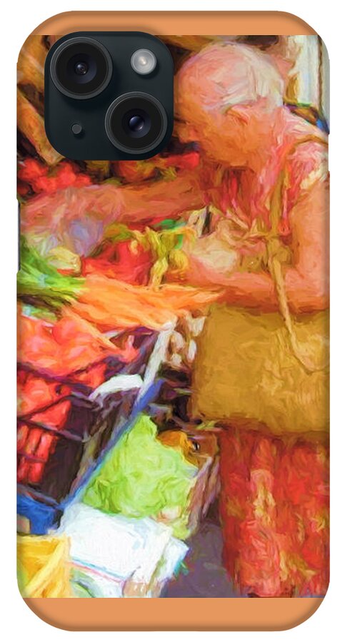 Caribbean iPhone Case featuring the painting Caribbean Woman in Market by Mitchell R Grosky