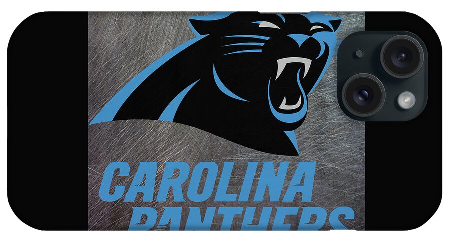 Carolina iPhone Case featuring the mixed media Carolina Panthers on an abraded steel texture by Movie Poster Prints