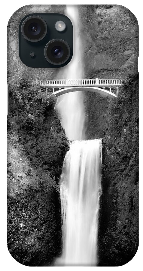 Multnomah Falls iPhone Case featuring the photograph Cascading Waterfall BW by Athena Mckinzie
