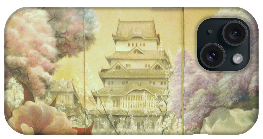 Japanese Painting iPhone Case featuring the painting Castle Himeji - Sakura by Sorin Apostolescu