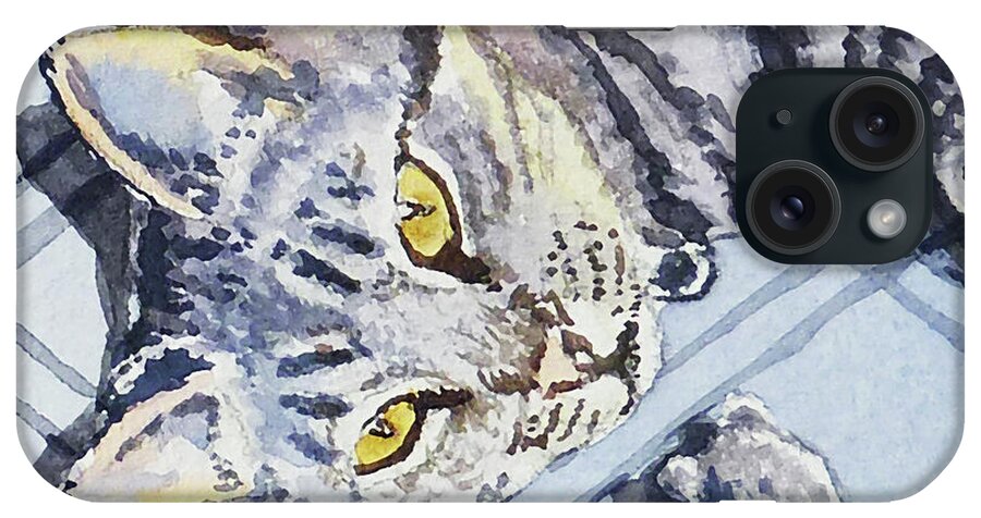 Cat Alert iPhone Case featuring the painting Cat Alert by Irina Sztukowski
